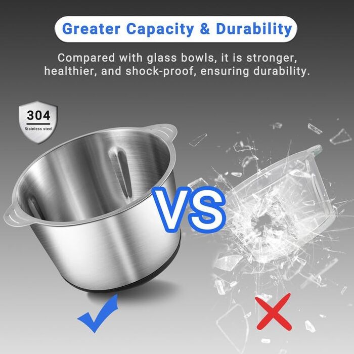 Подрібнювач AMZCHEF, подрібнювач кухонний електричний з чашею з нержавіючої сталі 3 л.Електричний мультиподрібнювач потужністю 500 Вт з 2 налаштуваннями швидкості. М'ясорубка для м'яса, цибулі, дитячого харчування, фруктів та овочів 3 л сіра