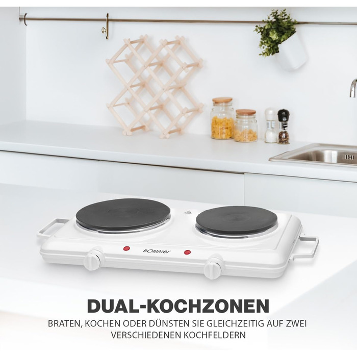 Подвійна конфорка Bomann Потужна конфорка з безступінчатими термостатами 2 конфорки Cool-TouchGrips Подвійна варильна поверхня на 1500 Вт/1000 Вт DKP 5028 CB Одинарна подвійна конфорка