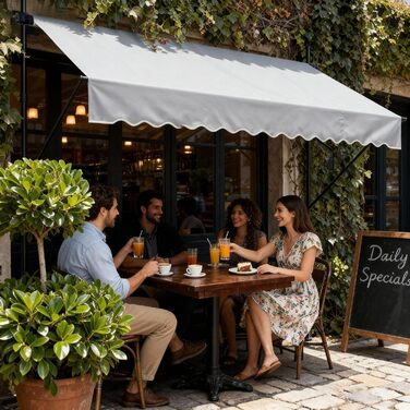 Тент Aufun з кріпленням на щипці та ручним кріпленням, балкон 200 x 120 см, світло-сірий, балконний тент без свердління, сонцезахисний тент з поліестеру, стійкий до ультрафіолету та регульований по висоті, накриття для патіо