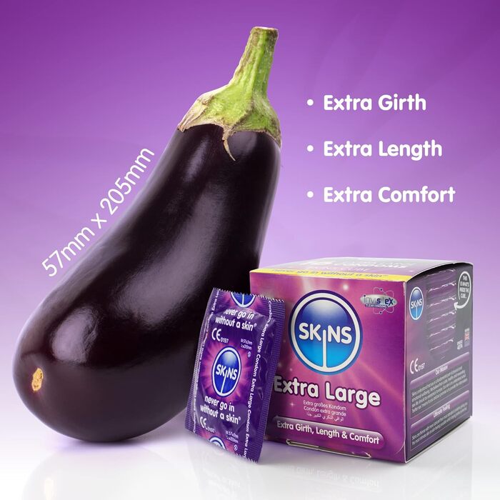 Презервативи Skins Extra Large, велика коробка презервативи XL, оптова упаковка 100 шт. із додатковим змащенням для додаткової безпеки та задоволення