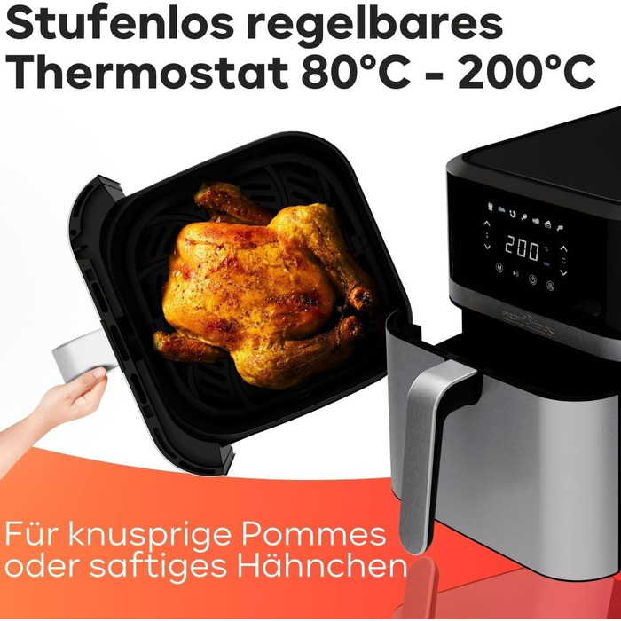 Аерофритюрниця ProfiCook 8 л Безмасляне приготування Airfryer з 7 програмами XXL-модель з мінімумом диму та запахів PC-FR 1269 H, нержавіюча сталь *Модель 2024*
