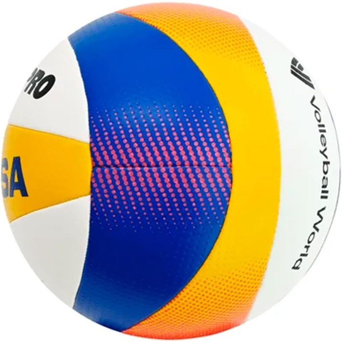М'яч для пляжного волейболу Mikasa Beach Pro BV550C (FIVB Approved), Професійний, Розмір 5, 10 панелей, Водонепроникний, Синьо-біло-жовтий