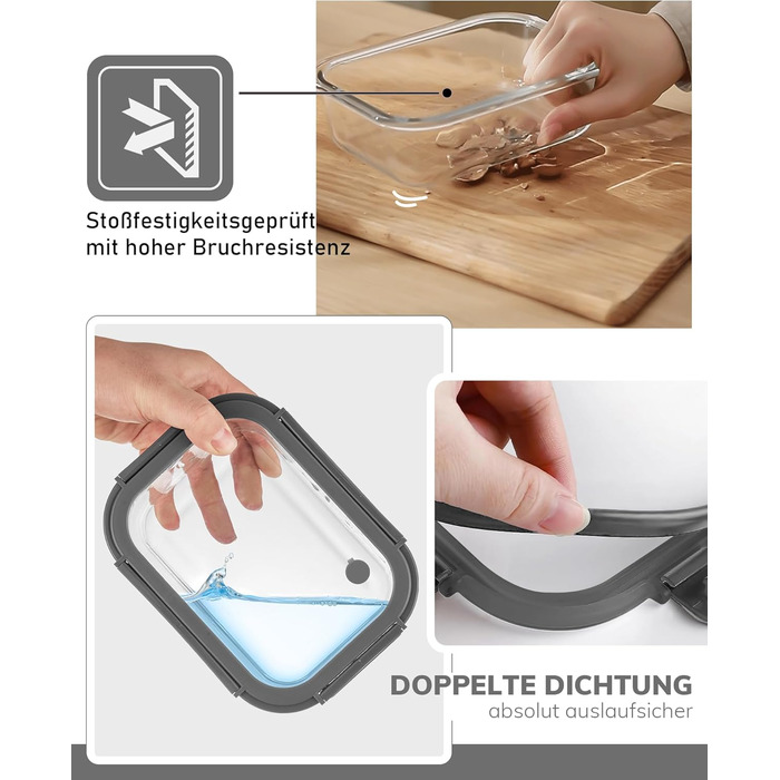 Скляні контейнери для зберігання продуктів, набір з 2 шт. , 630 мл скляні контейнери для зберігання зі скляними кришками, герметичні та герметичні, контейнери для зберігання продуктів, скляні контейнери для приготування їжі, безпечні для мікрохвильової пе