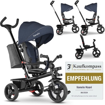 Триколісний велосипед LIONELO Haari 2в1 з ручкою від 18 місяців до 25 кг, вперед і назад, безкамерні гумові шини, вільний хід, кош
