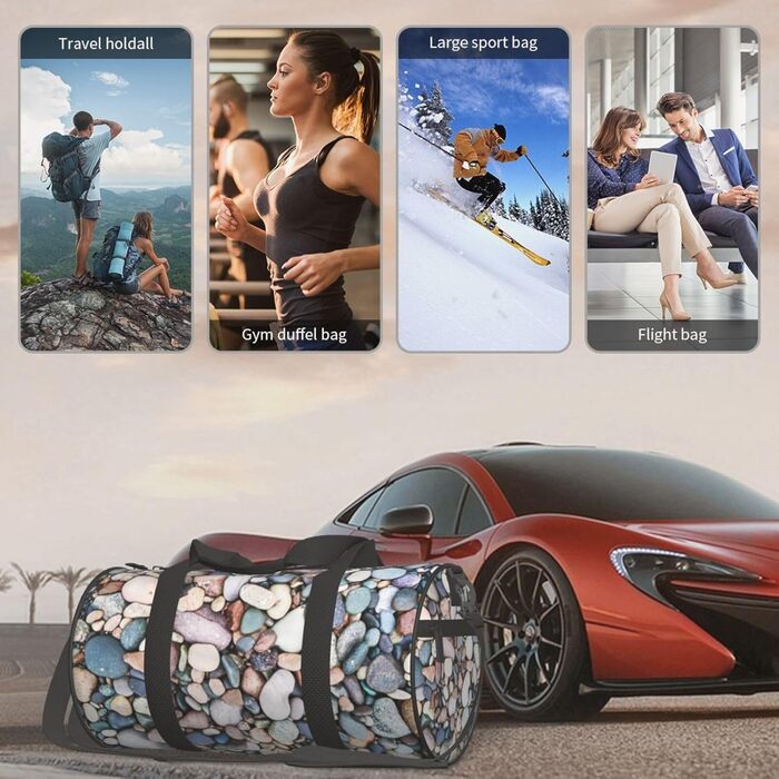 Спортивна сумка, дорожня сумка, пляжна сумка, кольорові камінці, сумка на ніч, чорна, універсальний розмір, сумка для подорожей