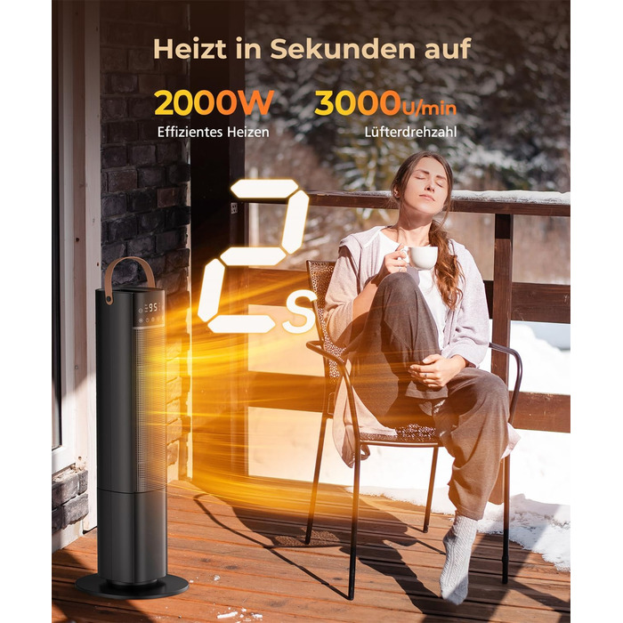 Енергозберігаючий електричний нагрівач, керамічний нагрівач PTC потужністю 2000 Вт, коливальний електричний нагрівач 75 з термостатом, тихий електричний нагрівач, 3 режими, 24-годинний таймер, захист від перегріву та перекидання