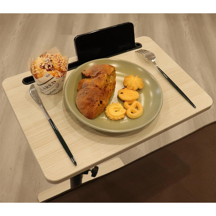 Приставний столик до дивана - журнальний столик з поворотом на 360 та регульованою висотою/дерев&39яний столик для дивана, столик з підлокітниками для дивана, приставний столик для закусок біля ліжка або крісла з відділенням для телефону/планшета (стандар