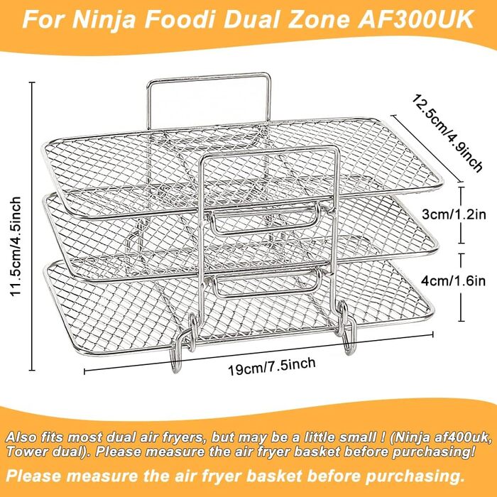 Аксесуари для фритюрниці BYKITCHEN для фритюрниці Ninja Foodi Dual Zone AF300EUAF400EU, стійка аерофритюрниці, решітка гриля для ніндзя, нержавіюча сталь з покриттям 304