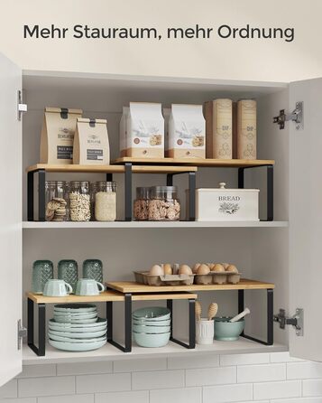 Стійка для спецій, Набір з 2 кухонних органайзерів, Кухонна полиця, Організатор для шафи, Розширювана, Мала полиця, Штабелюється, Металевий та Дерев&39яний Композит, Чорнило Чорний-Натуральний Бежевий KCS200B01 39,7 см Чорнило Чорний Натуральний Бежевий