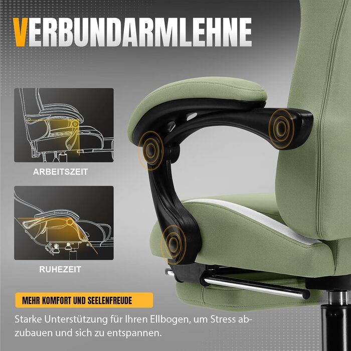 Ігрове крісло GTPLAYER, Геймерське крісло, Дихаюче офісне крісло з високоякісної тканини, Ергономічне крісло для ПК, Регульоване та поворотне робоче крісло 150 кг, Зелене