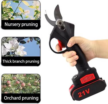Електричні садові ножиці, бездротові, 25 мм, з 2 батареями (21 В), працюють від акумулятора, для садівництва, фруктових дерев та виноградників
