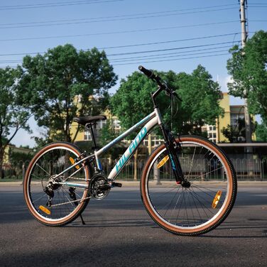 Гірський велосипед HILAND 26 дюймів для чоловіків та жінок, 21-швидкісний гірський велосипед, високоміцна сталева рама, гальма V-подібної форми, хардтейл для дорослих, сірий