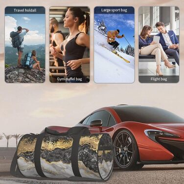 Дорожня сумка Метелики Монарха великої місткості, легка та міцна, ідеальний подарунок для подорожей, відпустки, ділових поїздок та іншого, чорно-біло-золотий мармуровий принт, універсальний розмір