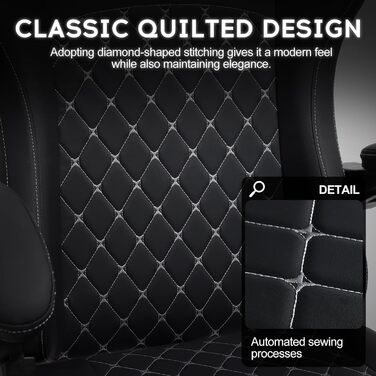 Ігрове крісло Vittanly з пружинною подушкою, ергономічне ігрове крісло з підголівником, поперековою подушкою та підставкою для ніг, регульоване по висоті поворотне ігрове крісло, офісне крісло 150 кг, чорне