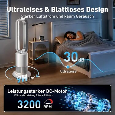 Вентилятор 2-в-1 з функцією обігріву та охолодження, 10 рівнів охолодження та 3 рівні нагріву, пульт дистанційного керування та сенсорне світлодіодне керування, тихий та енергозберігаючий двигун постійного струму TP09Plus обігрів, охолодження, 09Plus