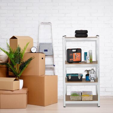 Міцний стелаж Relaxdays, ВxШxГ 138x70x40 см, оцинкована сталь, сріблястий Полиця для зберігання підвалу, гаража, вантажопідйомність 200 кг, вставна конструкція