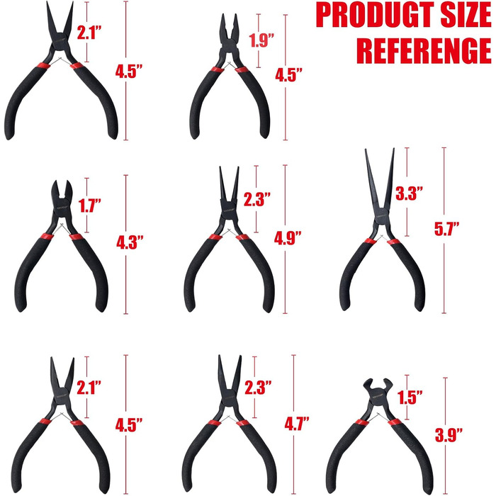 Набір міні-плоскогубців 8 шт. гострі, круглі, плоскі, довгі, з вигнутими та діагональними губками, кусачки та плоскогубці для рукоділля, електроніки та ювелірної справи, в чохлі