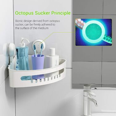 Присоска для зберігання, кошик для душу без кутової полиці для свердління, полиця для душу багаторазового використання 1000 разів, організація кухні, ванної кімнати, шампунь, офіс, балкон, вантажопідйомність 10 кг полиці для душа