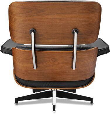 Крісло-рекламо з натуральної шкіри з пуфом, сучасне крісло під телевізор, обертовий шезлонг з пуфом, фіксований кут нахилу 105, унікальний дизайн з м&39якою подушкою, чорний каркас з горіхового дерева