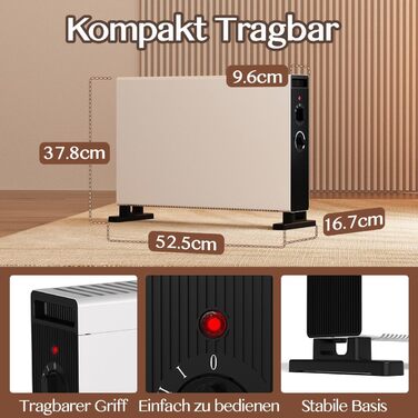 Конвекційний обігрівач, електричний обігрівач, радіатор, кімнатний обігрівач потужністю 1000 Вт/2000 Вт з регульованим режимом для спальні, кухні, офісу, енергоефективний безшумний обігрівач