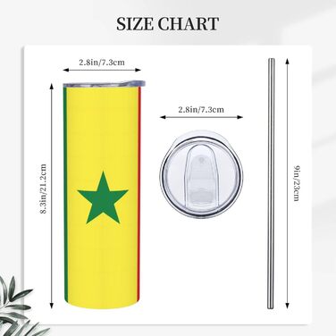 Кружка з прямою трубочкою, дизайн прапор Сенегалу, друк, підходить для кемпінгу, офісу та дому, 590 мл