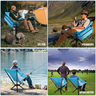 Складаний та портативний кемпінговий стілець VILLEY, синій, складний кемпінговий стілець з алюмінієвою рамою та міцною та дихаючою тканиною, вантажопідйомність 150 кг, кемпінговий стілець з сумкою для використання на свіжому повітрі, риболовля