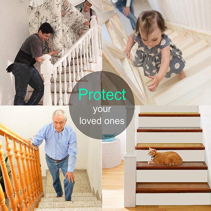 Набір протиковзких смуг для сходів Queta, протиковзкі килимки для сходів, прозорі протиковзкі смуги для сходів, 15 рулонів прозорих протиковзких смуг з монтажним роликом (15 x 80 см)