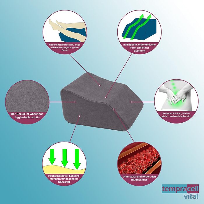 Подушка для підняття ніг, клин для ніг, опора для ніг ергономічна, ортопедично підтримуюча хвилеподібна форма, для важких ніг пінопластова подушка для ніг (2 50 x 45 x 27 см, сіра)
