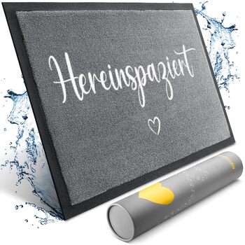 Килимок для дверей Welcome можна прати в пральній машині 40x60 см - ідеальний розмір для вхідних дверей. Килимок для внутрішнього використання, килимок для вітальні з написом &quotWelcome&quot та серцем, 40 x 60 см (прямокутний)