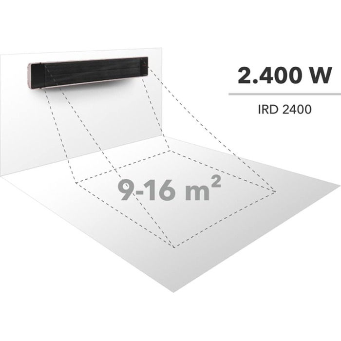 Інфрачервоний обігрівач TROTEC IRD 2400 потужність нагріву 800 Вт / 1600 Вт / 2400 Вт темний обігрівач, IP55, з пультом дистанційного керування, функція таймера 2 400 Вт