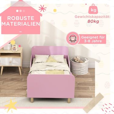 Дитяче ліжко AIYAPLAY із захистом від падіння, рейкова основа, 140 x 70 см, дитяче ліжко з узголів&39ям та ізніжжям, односпальне ліжко з дерева, дерев&39яне ліжко для дівчаток та хлопчиків, рожеве