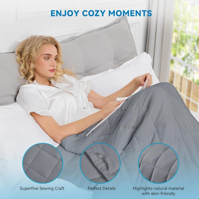 Обтяжена ковдра 9 кг 155x220 см, Обтяжена ковдра, Обтяжена ковдра для дорослих для глибокого сну, Важка ковдра, Антистресова терапевтична ковдра, Релаксаційна ковдра сірого кольору 155x220 см 9 кг