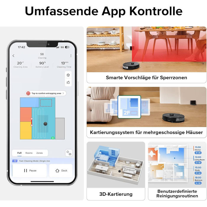 Робот-пилосос з подвійною щіткою та 6000 Па і 3D текстурою Легкий робот-пилосос, що уникає перешкод, сумісний з Alexa для шерсті д