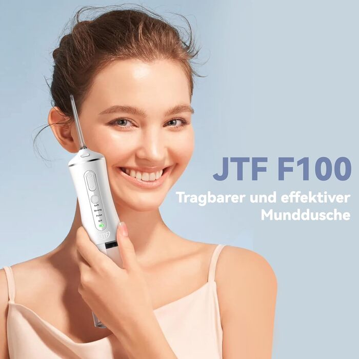 Електричний очищувач зубів Oral Irrigator JTF, іригатор для зубів і чищення язика Water Flosser 4 режими та 5 насадок, резервуар для води 300 мл і акумуляторний іригатор порожнини рота USB-C (білий)