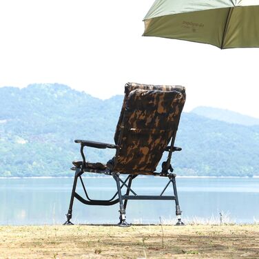 Рибальське крісло XL, вантажопідйомність 150 кг, коропове крісло з підлокітниками, складне, зручне рибальське крісло з підлокітниками та регульованою висотою сидіння (від 42 см до 55 см), кемпінгове крісло з надзвичайно широким сидінням