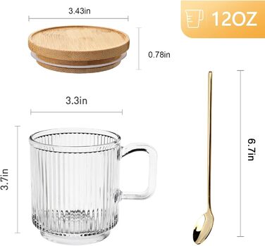 ПРОЕКТУВАННЯ Д.М MASTER4 шт., 350 мл - скляні кавові чашки преміум-класу з кришкою та ложкою, класична чашка для кави з вертикальн