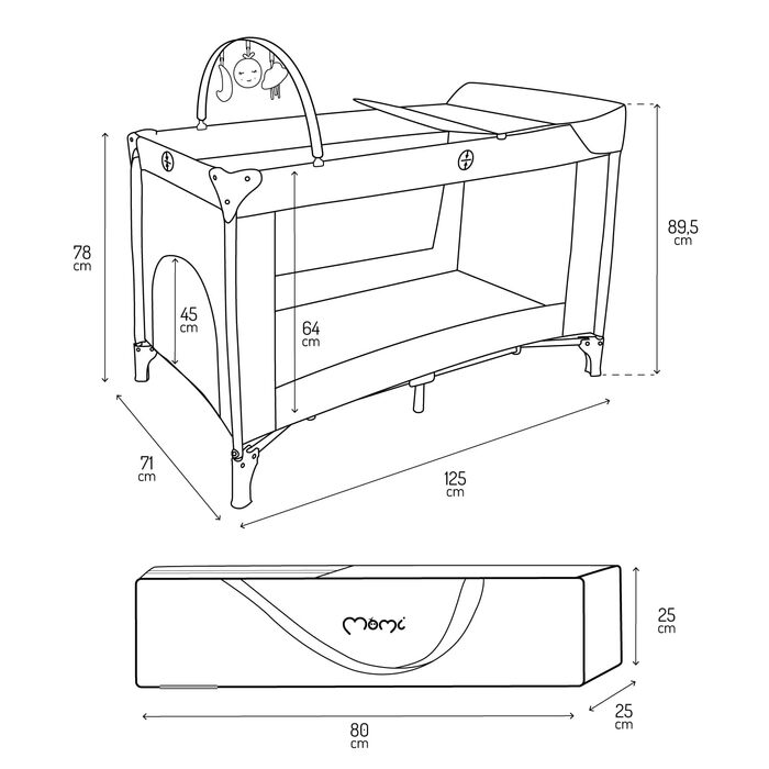 Дитяче та дитяче дорожнє ліжечко MoMi BELOVE PLUS 2-в-1, складне, 2 рівні для сну для немовлят до 9 кг та дітей до 15 кг з дитячим матрацом, ігровою ручкою, пеленальний килимок та сумка для перенесення, темно-зелений