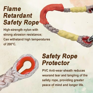 Висувний пристрій для зупинки падіння 3м/5м/7м/10м/15м/20м, зелено-жовтий ремінь безпеки, вантажопідйомність 150 кг, для покрівельних робіт/робіт на висоті (жовтий, 15 метрів)