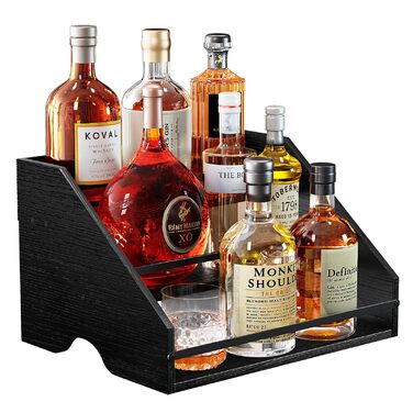 Стійка для пляшок з алкоголем Nuovoware, барна стійка для пляшок з алкоголем, 3-рівнева шафа для алкоголю, винна стійка, барна шафа на 12 пляшок, міні-бар, домашній ретро для алкоголю, винні стійки на стільницю, барна вітрина, вугільно-чорний, 3-рівнева в