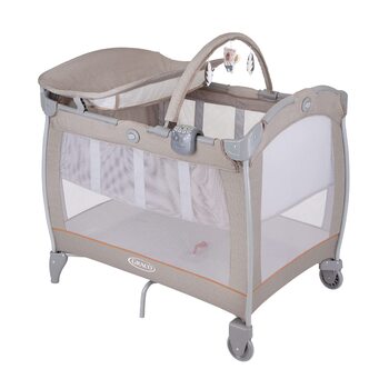 Дорожнє ліжечко Graco Contour Electra з колискою, легке, з музикою, вібрацією, нічником, компактним складанням та сумкою для перенесення, підходить від народження приблизно до 3 років, Little Adventures Fashion Beige
