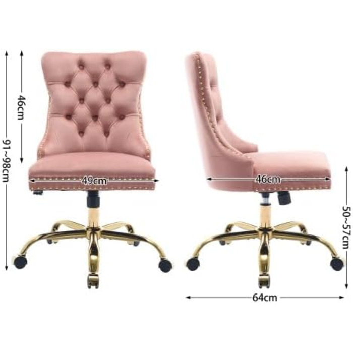 М&39яке рожеве офісне крісло з велюровою оббивкою Офісне крісло з регульованою висотою у вінтажному дизайні, золотими акцентами та основою кольору рожевого золота, для жіночних робочих місць та туалетних столиків