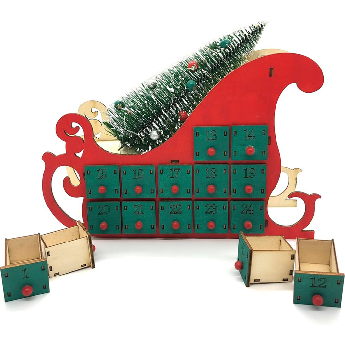Різдвяні сани ялинка дерев"яний адвент-календар Guaber