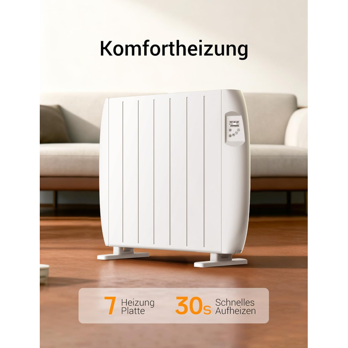 Конвекторний обігрівач 1500 Вт, електричний обігрівач з РК-дисплеєм, захистом від замерзання та блокуванням від дітей, настінний та підлоговий монтаж, білий електричний радіатор для вітальні та спальні