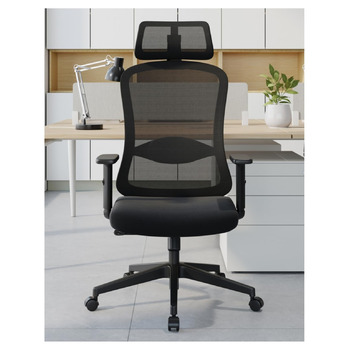 Ергономічне офісне крісло, обертове крісло з поперековою подушкою з пінопласту, офісні крісла з регульованими 2D підголівниками та підлокітниками, крісло для керівника до 150 кг/330 фунтів (чорне)