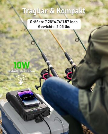 Портативна електростанція EASYLONGER ES720 для риболовлі 72000mAh/266.4Wh Резервний акумулятор 12V 24V Регульований вихід постійного струму Бездротовий зарядний пристрій Акумуляторний блок для кемпінгу та надзвичайних ситуацій на свіжому повітрі, GP14