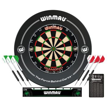 Набір захисних рамок для мішні для дартсу WINMAU Diamond Plus Steel - Професійні аксесуари для дартсу - Включає мішень для дартсу Diamond Plus, рамку для дартсу, 2 набори прецизійних сталевих дартсу та багато іншого