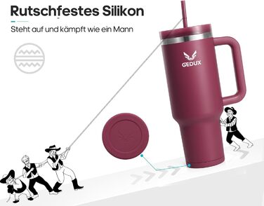 Пляшка для пиття об&39ємом 1,2 л з трубочкою - Термокружка з ручкою, що запобігає протіканню - Двостінна вакуумна ізоляція - Термокружка з трубочкою та кришкою, що захищає від бризок (темно-червона)