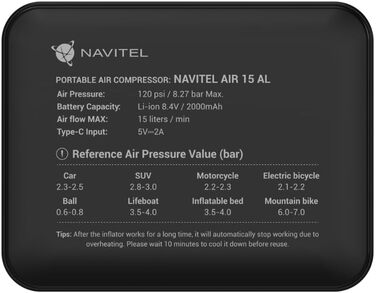 Повітряний компресор NAVITEL AIR 15 AL 15л 676г