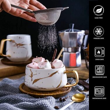 И чашок для еспресо, набір чашок для капучино 300 мл, мармурова кавова чашка з блюдцем, порцеляна, 2 чашки, 2 блюдця, 2 ложки, біл