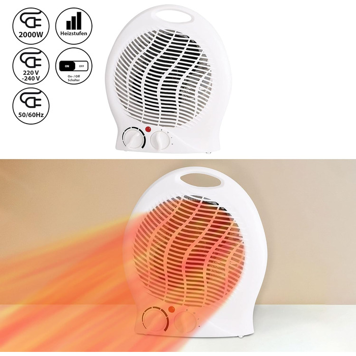 Тепловентилятор з 3 режимами нагріву компактний вентилятор потужний вентилятор 2000 Вт із захистом від перегріву та захисту від перекидання (білий вентилятор 1000/2000 Вт)